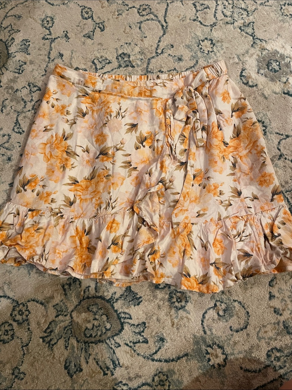 American Eagle Outfitters Yellow Floral Ruffle Wrap Mini Skirt